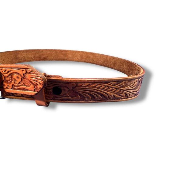 Justin Top Grain Cowhide Leather Southwestn Belt Size 26 Hand Tooled - Picture 3 of 9
